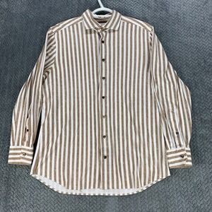 Emanuel Berg Shirt Men's Large Multi Colored Long Sleeve White Copper Striped